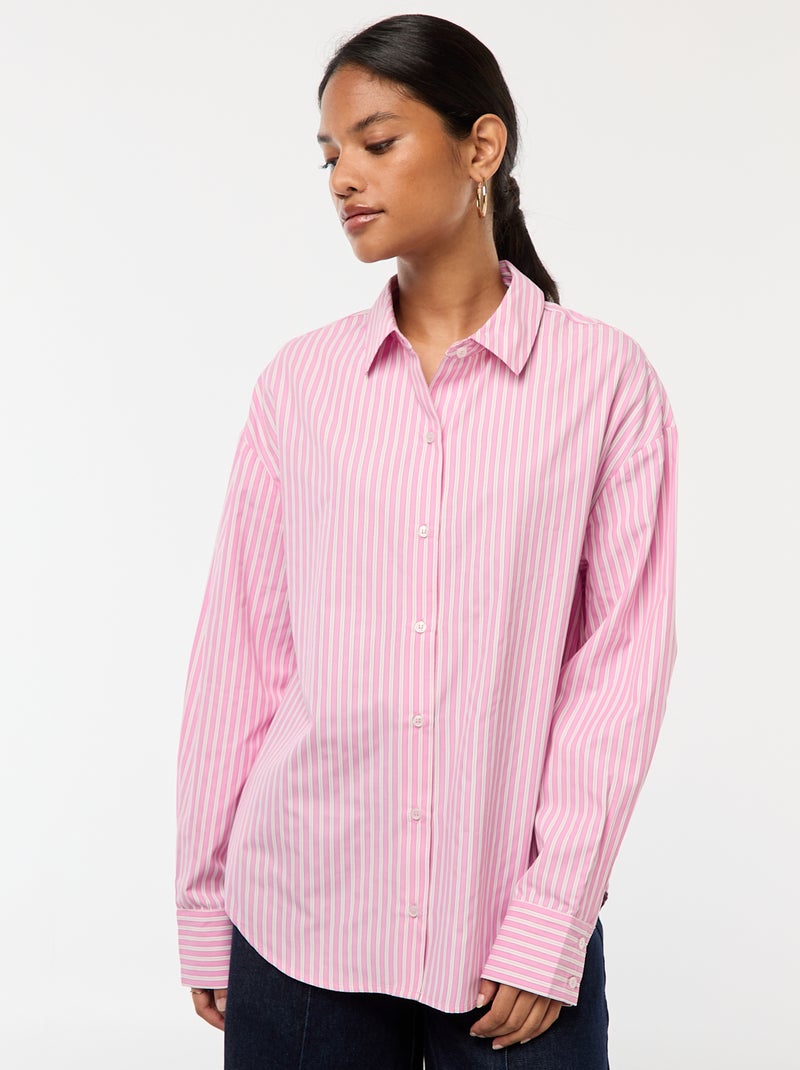 Camisa de popelina a rayas Rosa - Kiabi