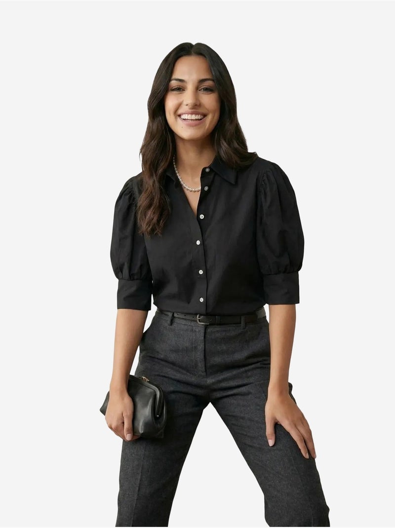 Camisa de popelina abotonada con cuello camisero my fashion Negro - Kiabi