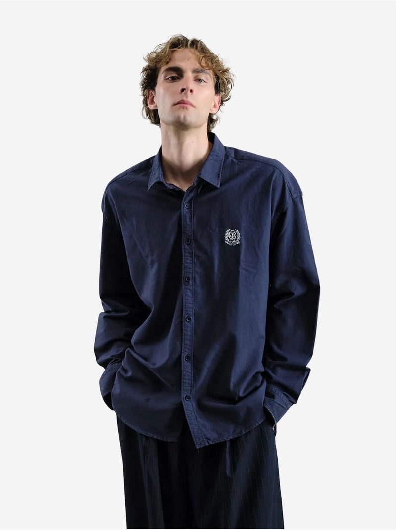 Camisa de popelina bordada con botones giesto Azul marino - Kiabi
