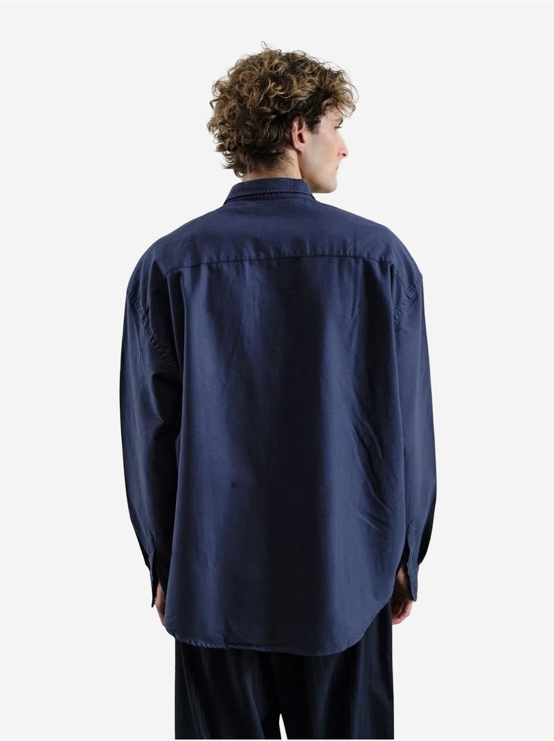 Camisa de popelina bordada con botones giesto Azul marino - Kiabi