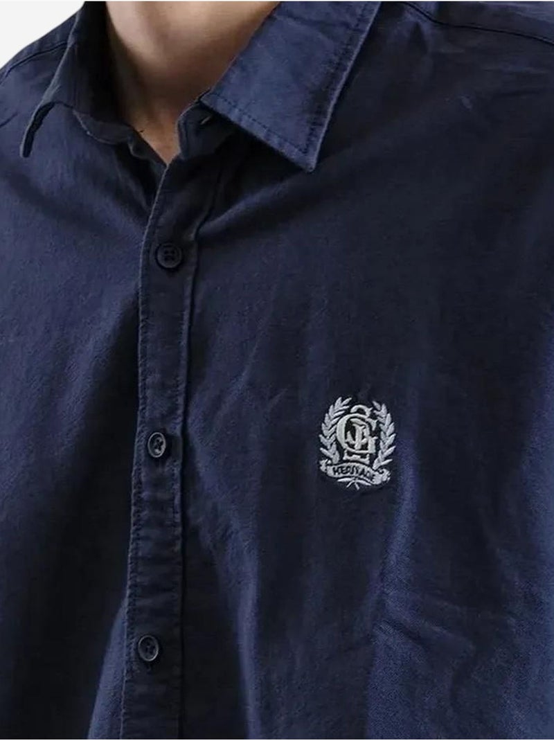 Camisa de popelina bordada con botones giesto Azul marino - Kiabi