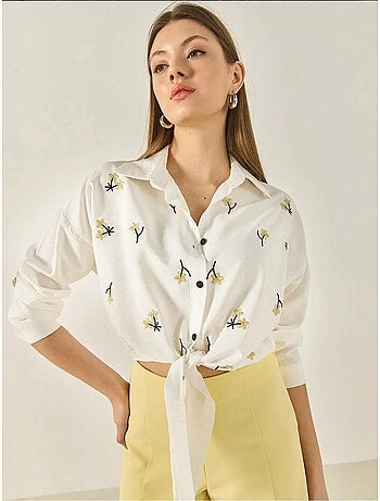 Camisa de popelina bordada con cierre de botones lucci