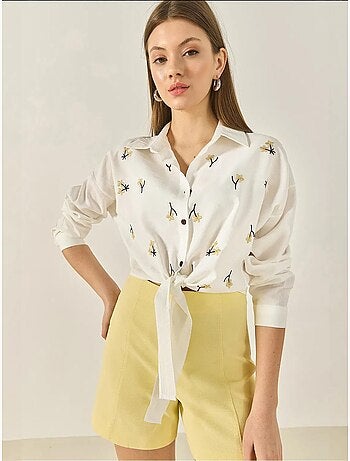 Camisa de popelina bordada con cierre de botones lucci