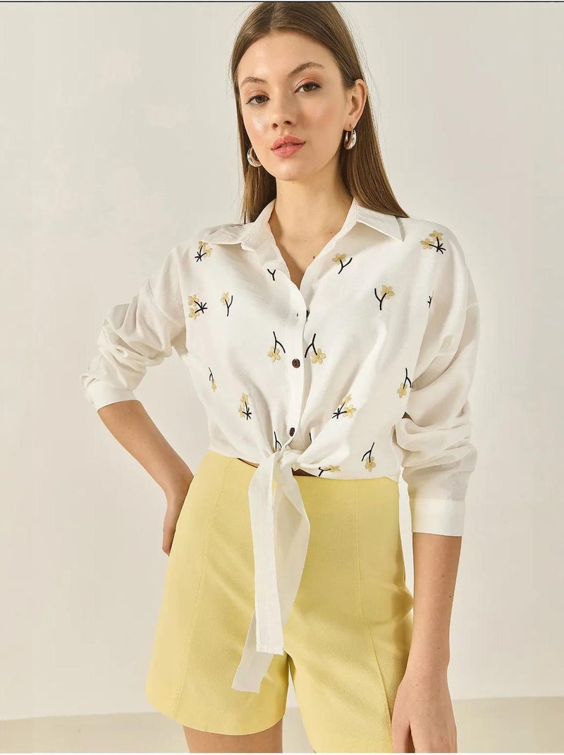 Camisa de popelina bordada con cierre de botones lucci Blanco - Kiabi