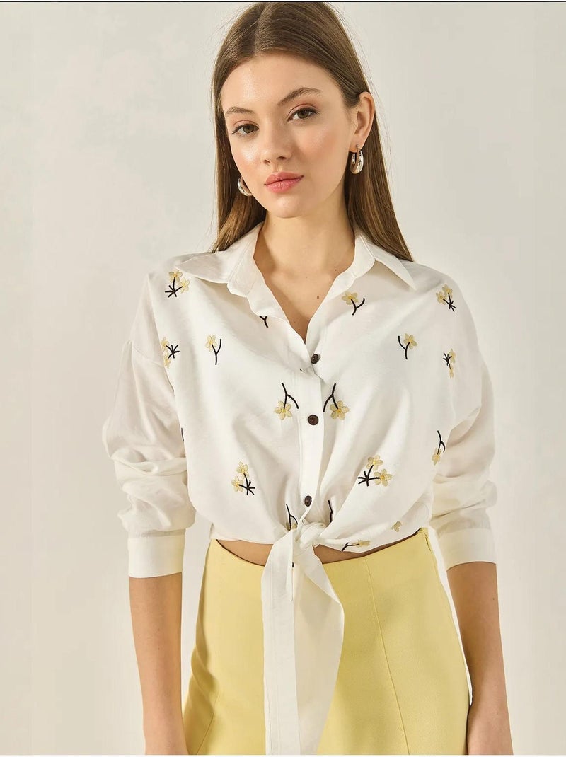 Camisa de popelina bordada con cierre de botones lucci Blanco - Kiabi