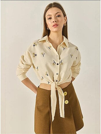 Camisa de popelina bordada con cierre de botones lucci
