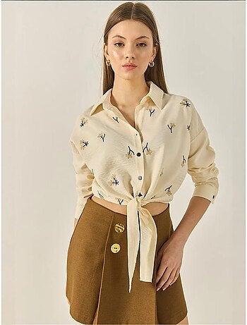 Camisa de popelina bordada con cierre de botones lucci