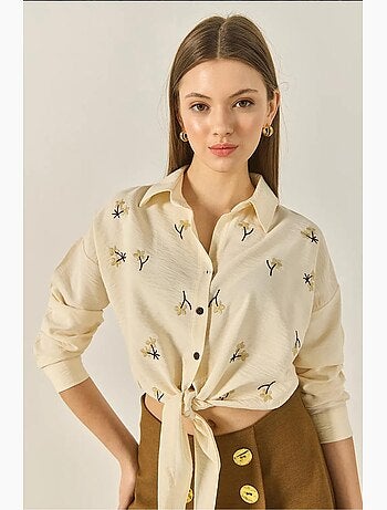 Camisa de popelina bordada con cierre de botones lucci