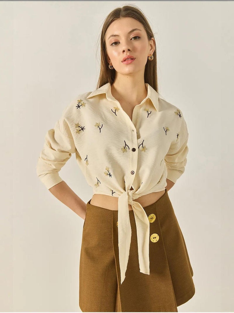 Camisa de popelina bordada con cierre de botones lucci Crema - Kiabi