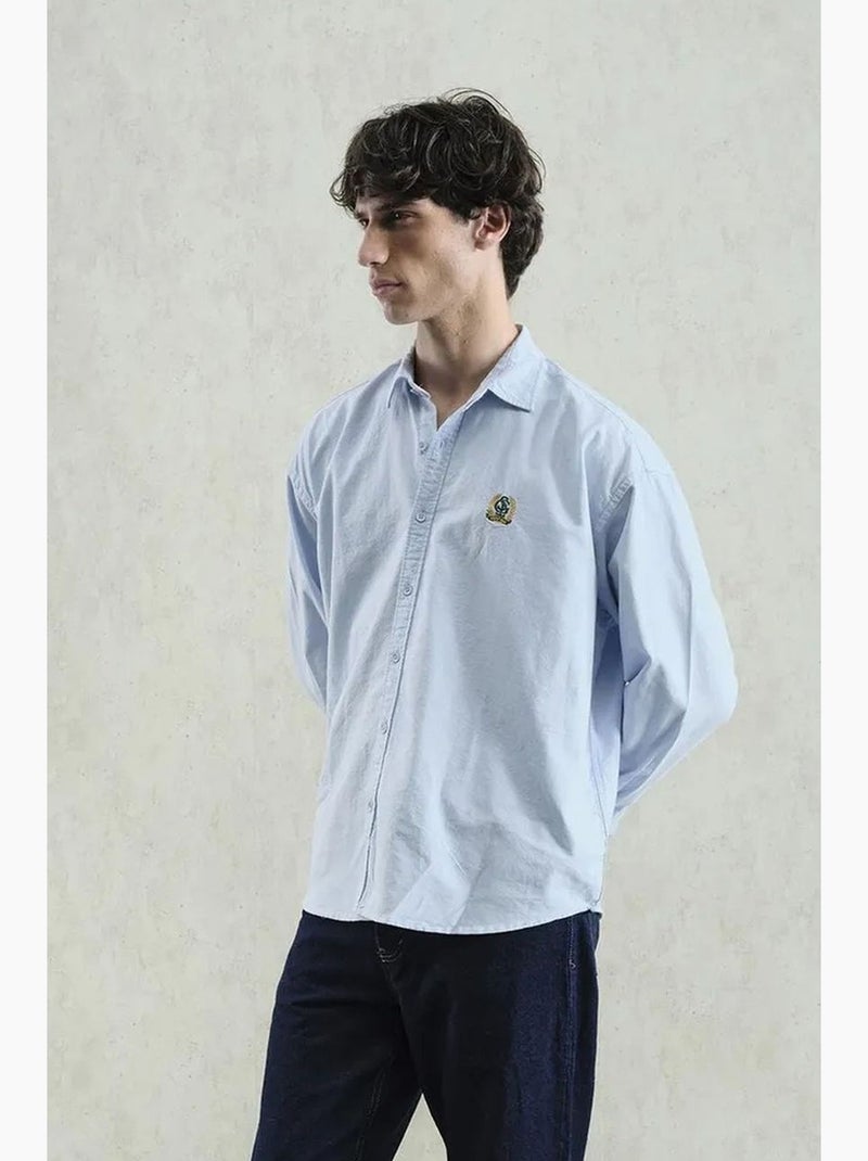 Camisa de popelina con botones bordados giesto Azul claro - Kiabi