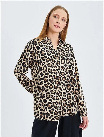 Camisa de popelina con botones y estampado de leopardo de mixray