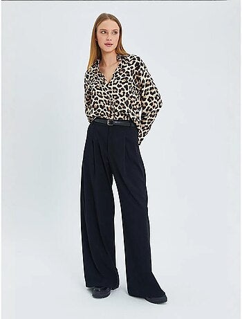 Camisa de popelina con botones y estampado de leopardo de mixray