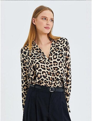 Camisa de popelina con botones y estampado de leopardo de mixray