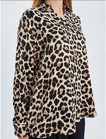 Camisa de popelina con botones y estampado de leopardo de mixray