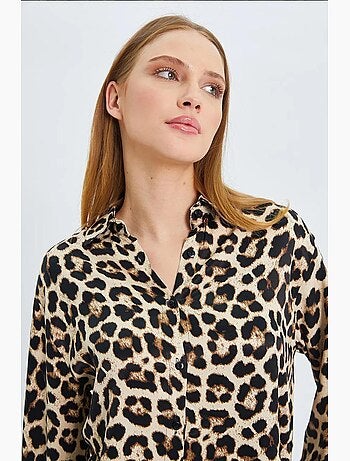 Camisa de popelina con botones y estampado de leopardo de mixray