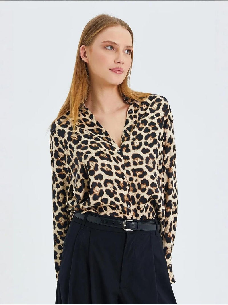 Camisa de popelina con botones y estampado de leopardo de mixray Beige arcilla - Kiabi
