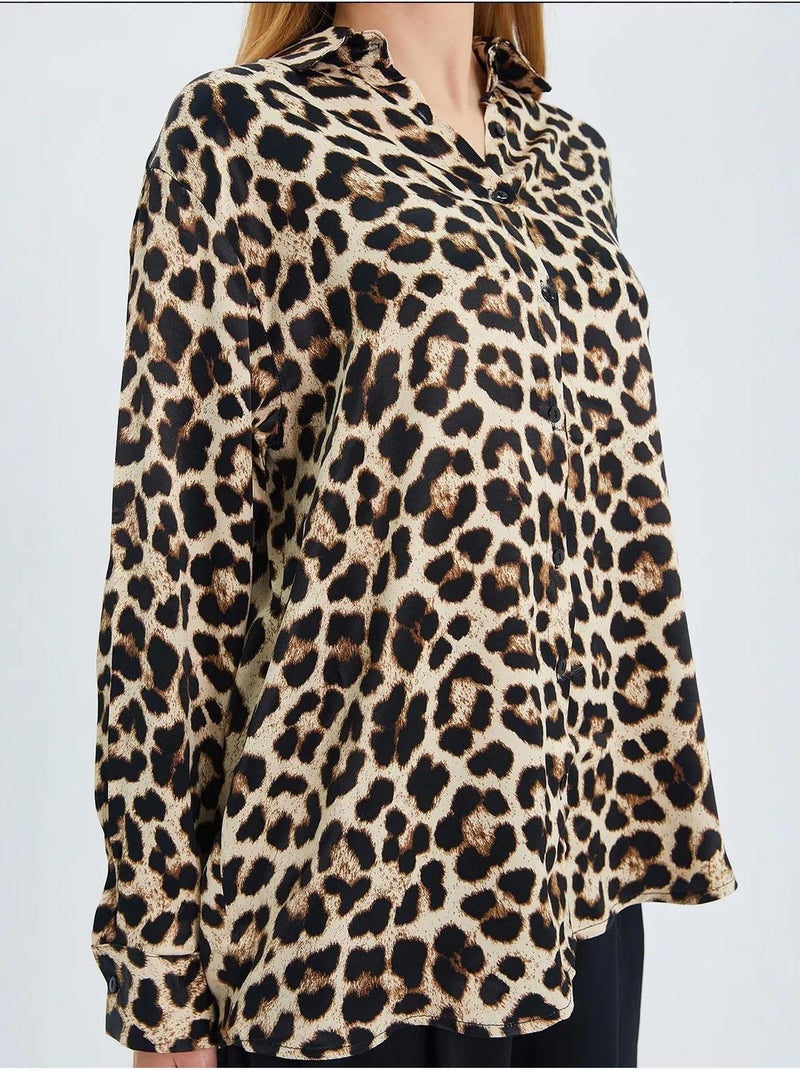 Camisa de popelina con botones y estampado de leopardo de mixray Beige arcilla - Kiabi