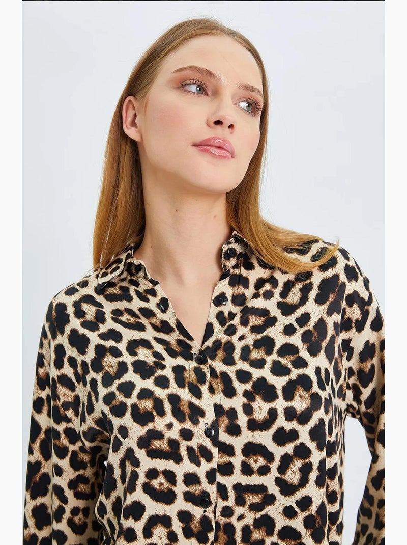 Camisa de popelina con botones y estampado de leopardo de mixray Beige arcilla - Kiabi