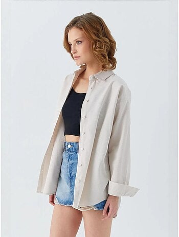 Camisa de popelina con cuello abotonado extragrande mixray