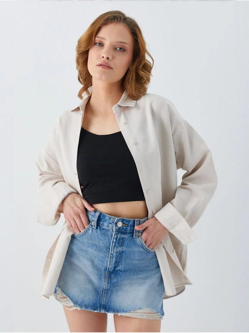 Camisa de popelina con cuello abotonado extragrande mixray - Kiabi Camisa de popelina con cuello abotonado extragrande mixray - Kiabi