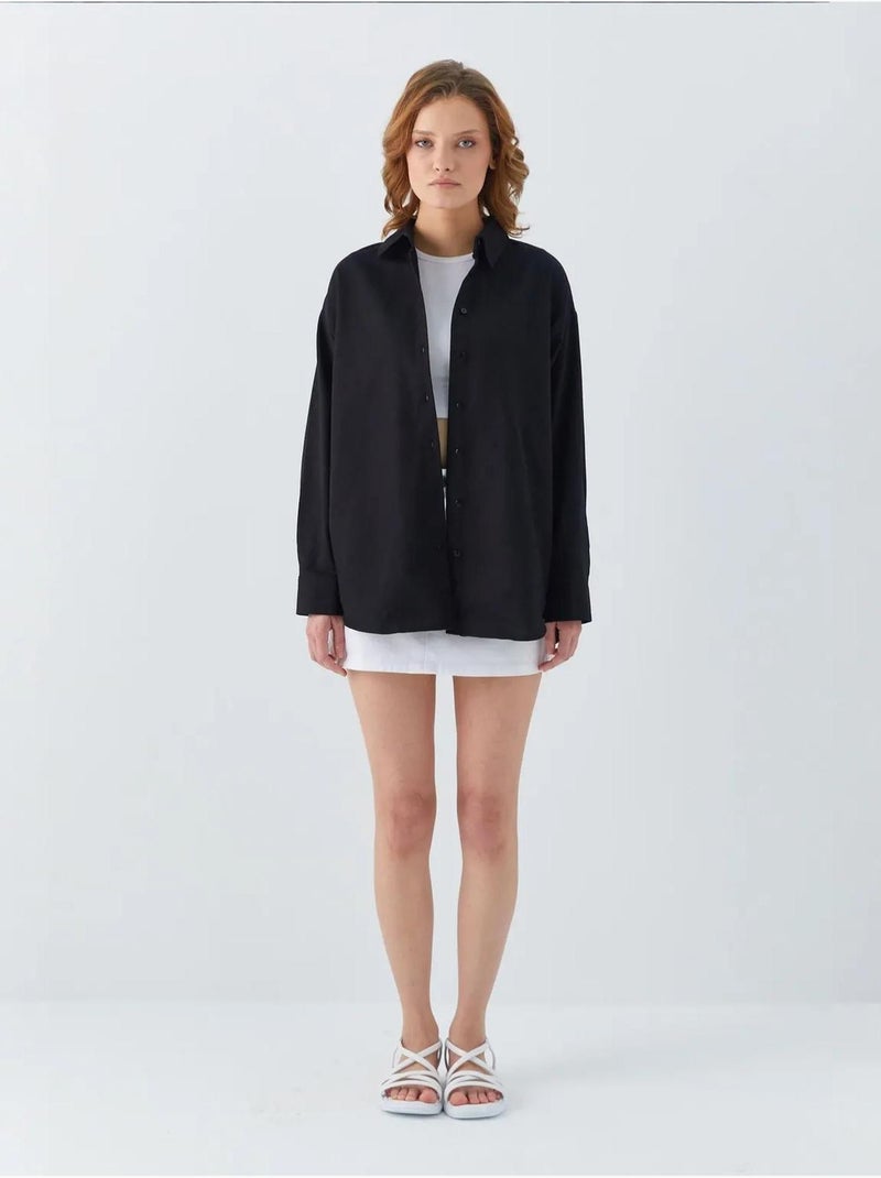 Camisa de popelina con cuello abotonado extragrande mixray Negro - Kiabi