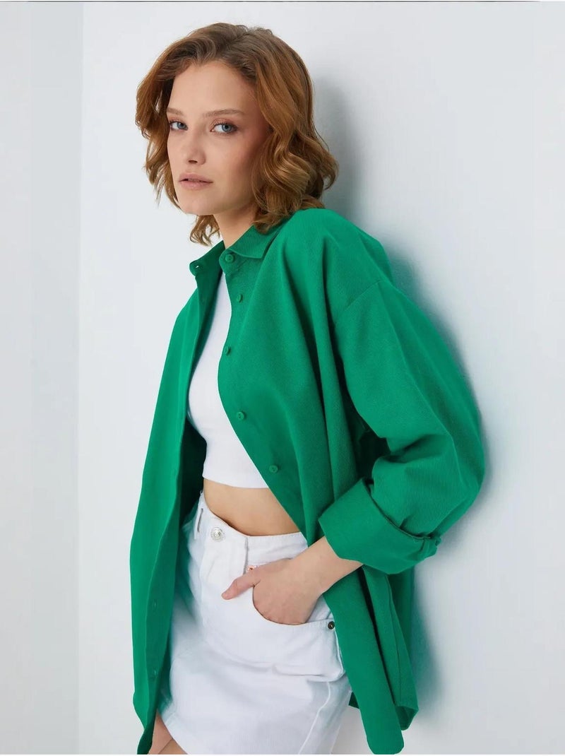 Camisa de popelina con cuello abotonado extragrande mixray Verde - Kiabi