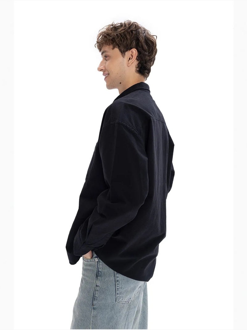 Camisa de popelina con cuello abotonado giesto Azul marino - Kiabi