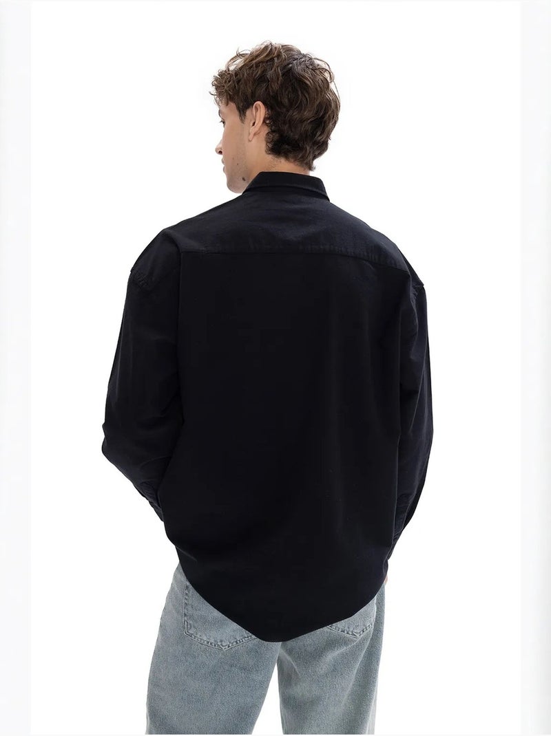 Camisa de popelina con cuello abotonado giesto Azul marino - Kiabi