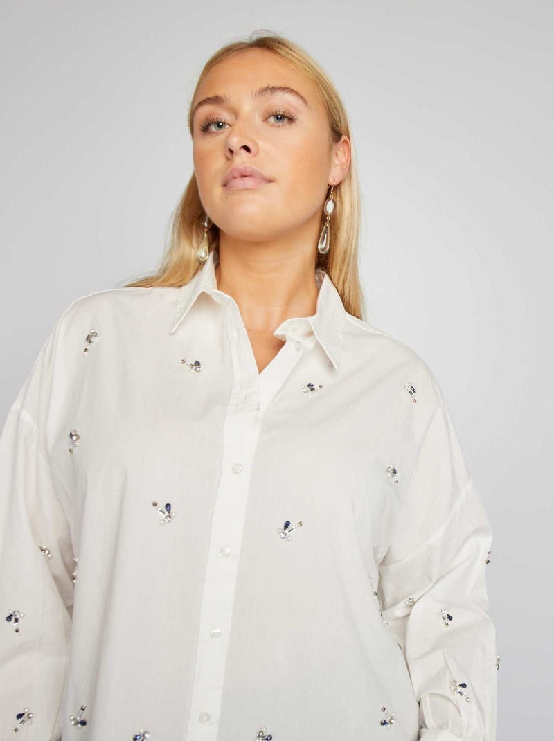 Camisa de popelina con pedrería BLANCO - Kiabi