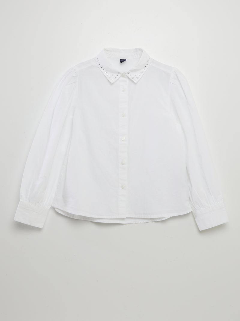 Camisa de popelina con strass en el cuello blanco - Kiabi
