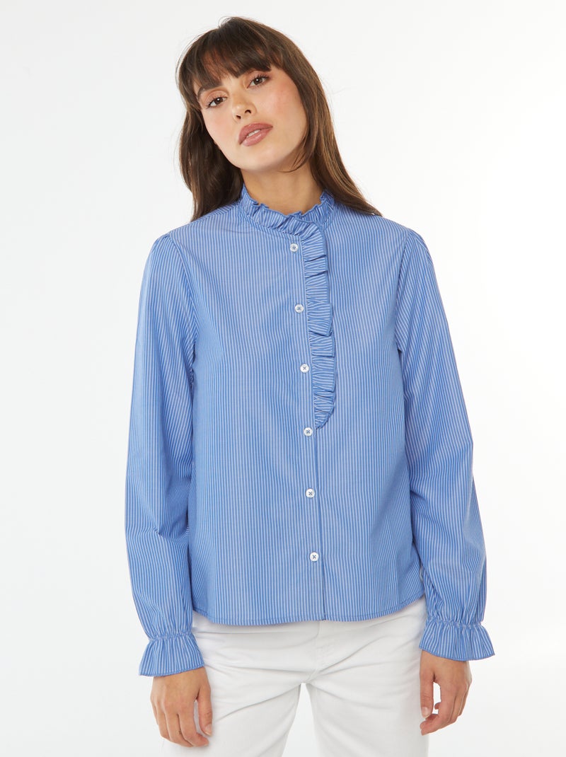 Camisa de popelina con volantes Azul - Kiabi