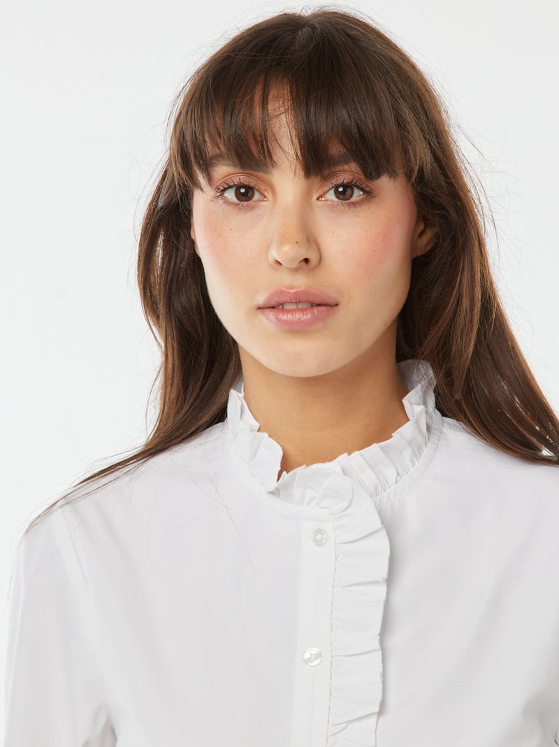 Camisa de popelina con volantes blanco - Kiabi