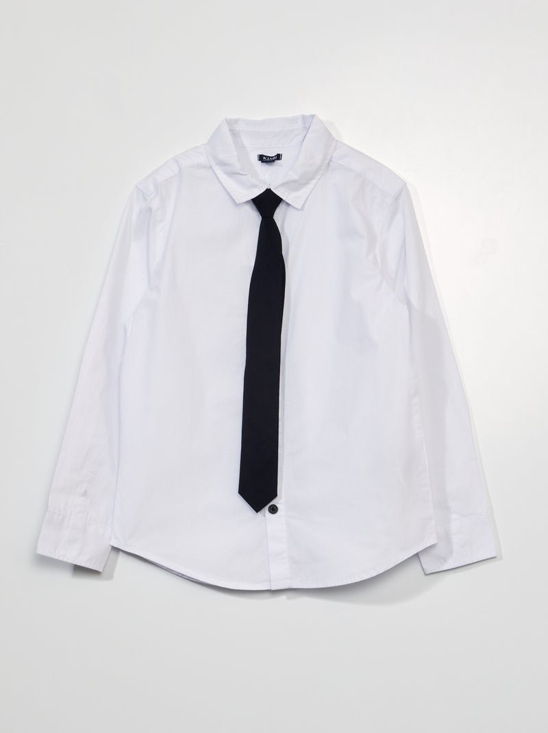 Camisa de popelina + corbata blanco - Kiabi