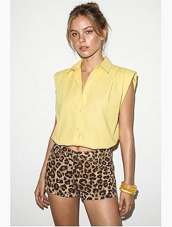 Camisa de popelina cropped sin mangas para mujer lucci