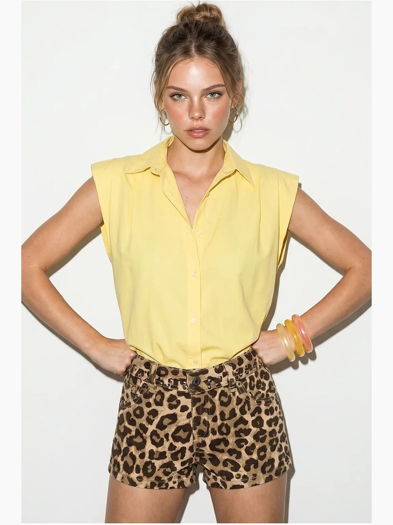 Camisa de popelina cropped sin mangas para mujer lucci Amarillo limón - Kiabi
