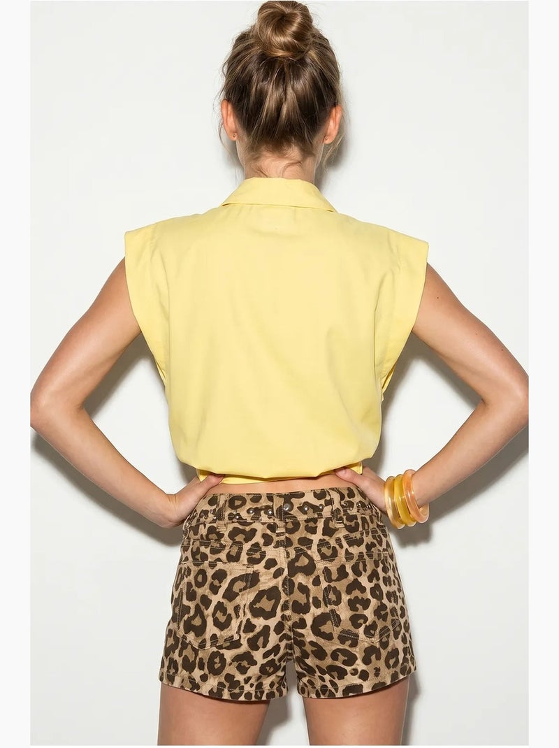 Camisa de popelina cropped sin mangas para mujer lucci Amarillo limón - Kiabi