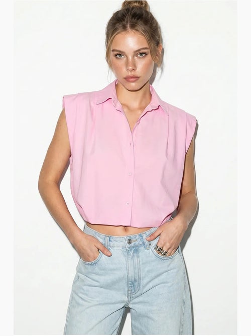 Camisa de popelina cropped sin mangas para mujer lucci - Kiabi