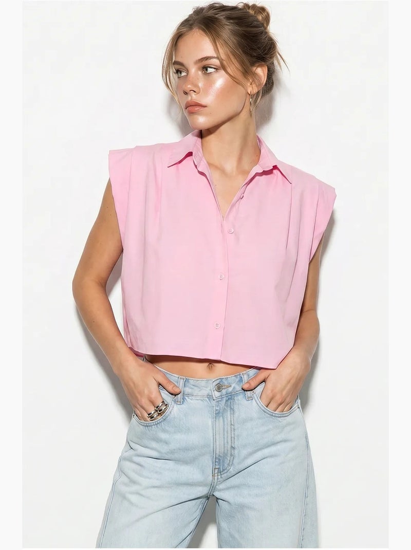 Camisa de popelina cropped sin mangas para mujer lucci Rosa - Kiabi