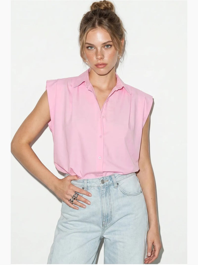 Camisa de popelina cropped sin mangas para mujer lucci Rosa - Kiabi