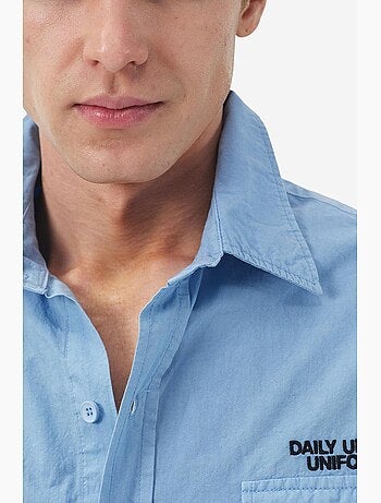 Camisa de popelina de algodón con estampado de texto para hombre giesto