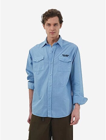 Camisa de popelina de algodón con estampado de texto para hombre giesto
