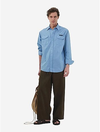 Camisa de popelina de algodón con estampado de texto para hombre giesto