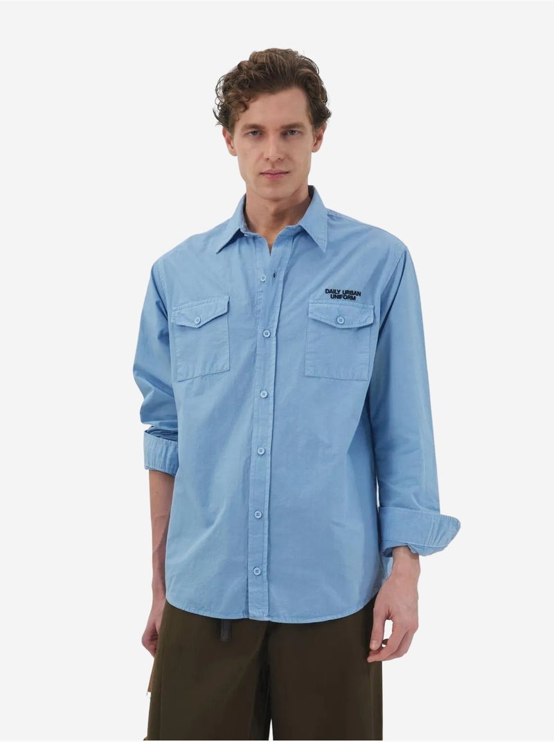 Camisa de popelina de algodón con estampado de texto para hombre giesto Azul claro - Kiabi