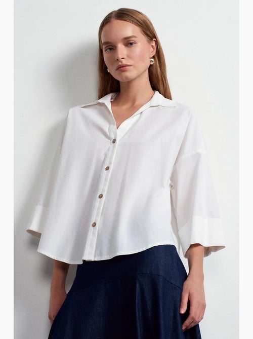 Camisa de popelina de algodón de corte holgado dilvin - Kiabi Camisa de popelina de algodón de corte holgado dilvin - Kiabi