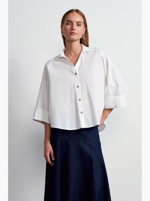 Camisa de popelina de algodón de corte holgado dilvin - Kiabi Camisa de popelina de algodón de corte holgado dilvin - Kiabi