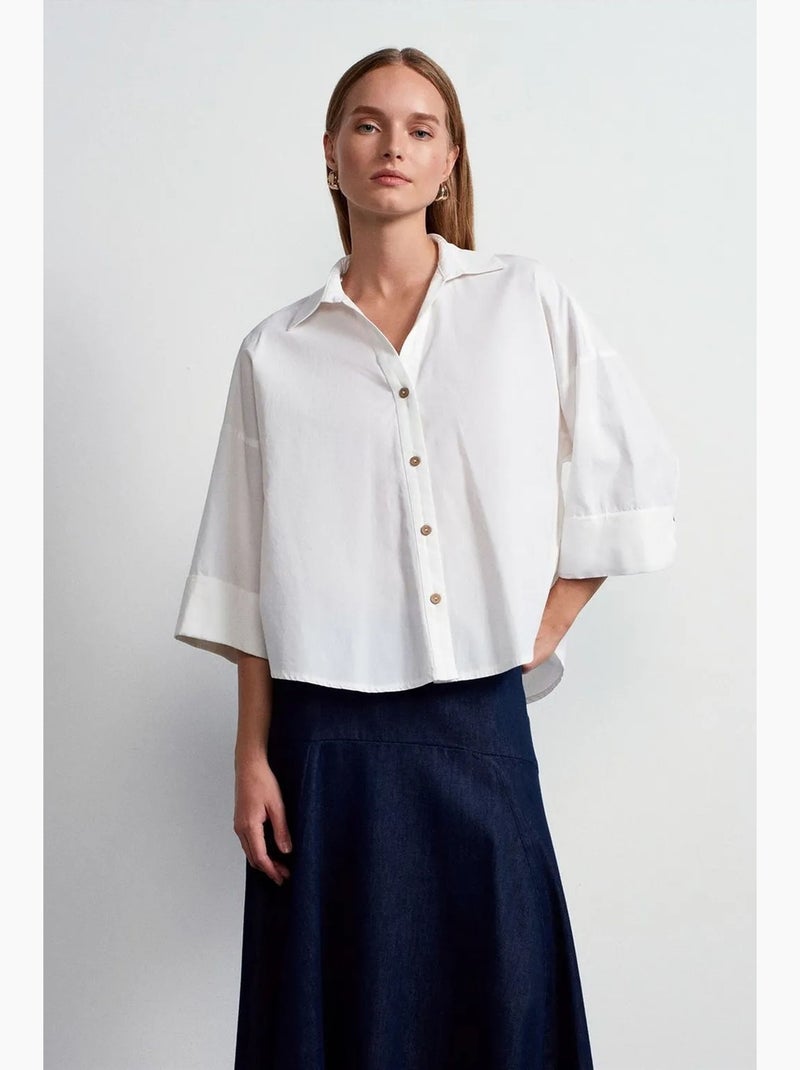 Camisa de popelina de algodón de corte holgado dilvin Blanco - Kiabi