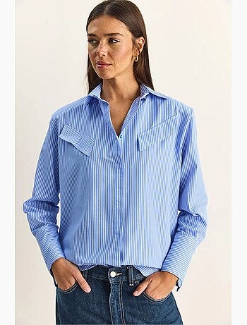 Camisa de popelina de algodón-poliéster a rayas lucci