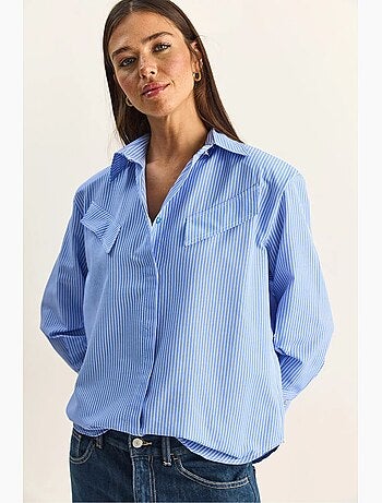Camisa de popelina de algodón-poliéster a rayas lucci