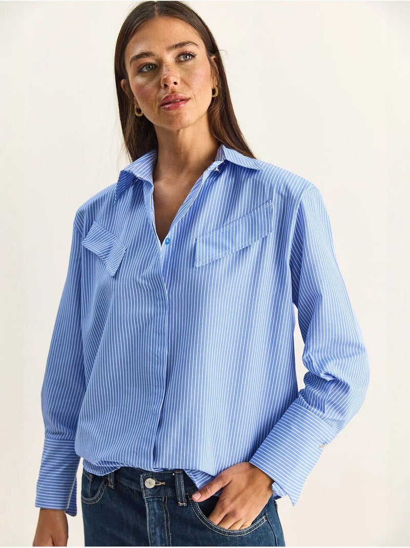 Camisa de popelina de algodón-poliéster a rayas lucci Azul - Kiabi