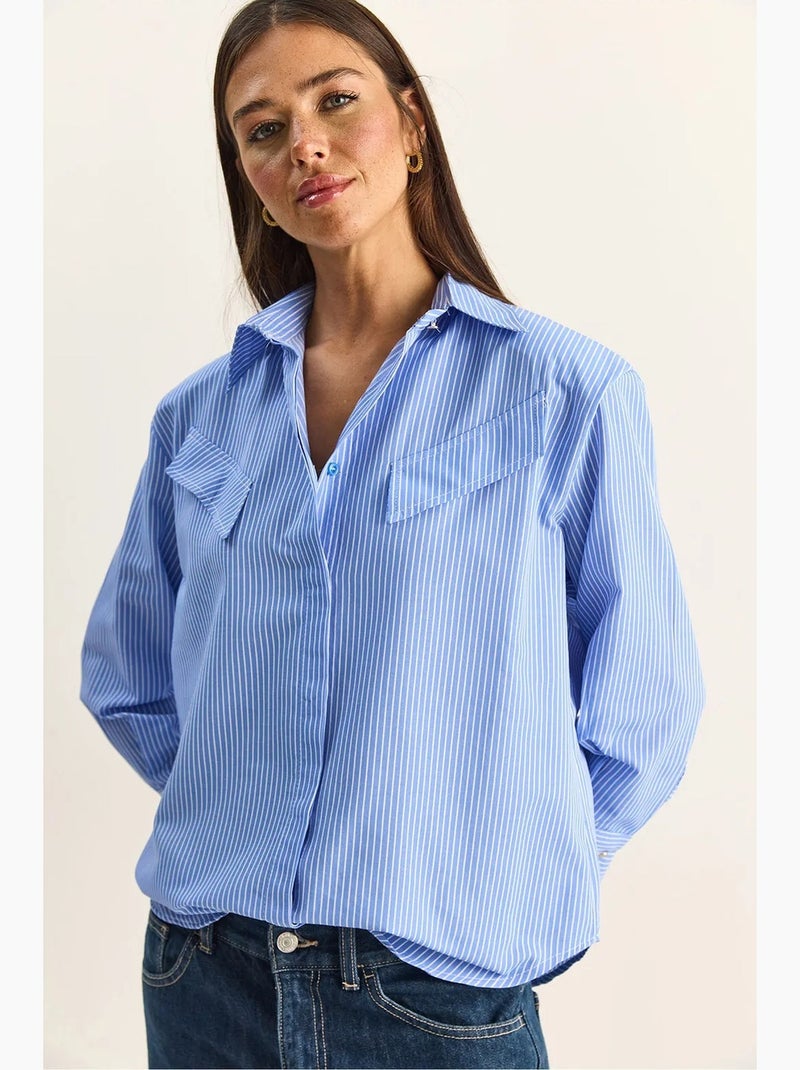 Camisa de popelina de algodón-poliéster a rayas lucci Azul - Kiabi
